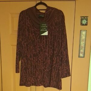 Attitudes by Renee Burgundy Patterned Long Sleeve Top